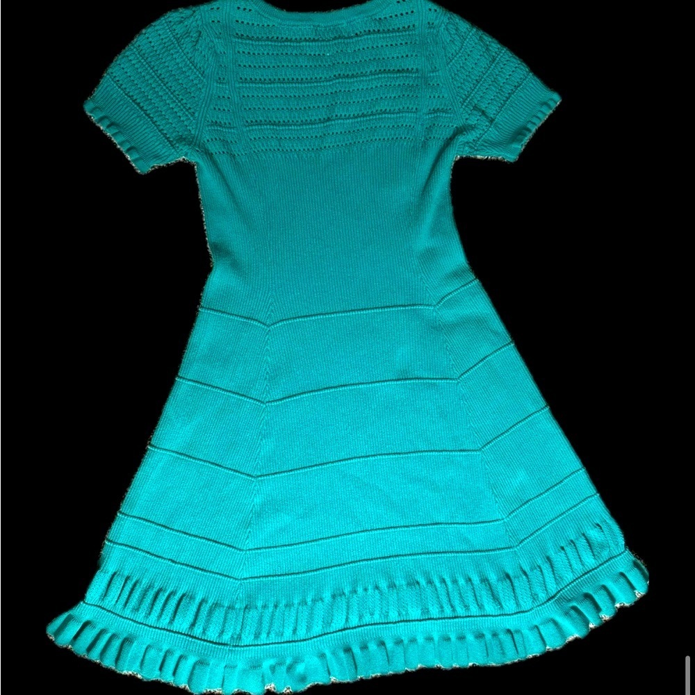 Maeve Anthropologie Green Pointelle Knit Fit & Flare Dress Feminine Spring M - Picture 4 of 6